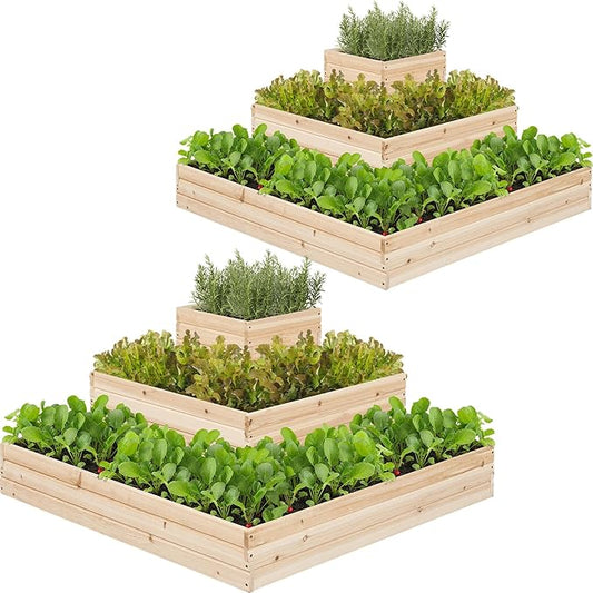 Yaheetech 3 Tier Wooden Raised Garden Bed 44.5'' L×44.5″ W×20.5″ H, 2 PCS Horticulture Open-Bottom Planter Raised Garden Bed for Flowers/Herbs/Vegetables Planter Flower Box