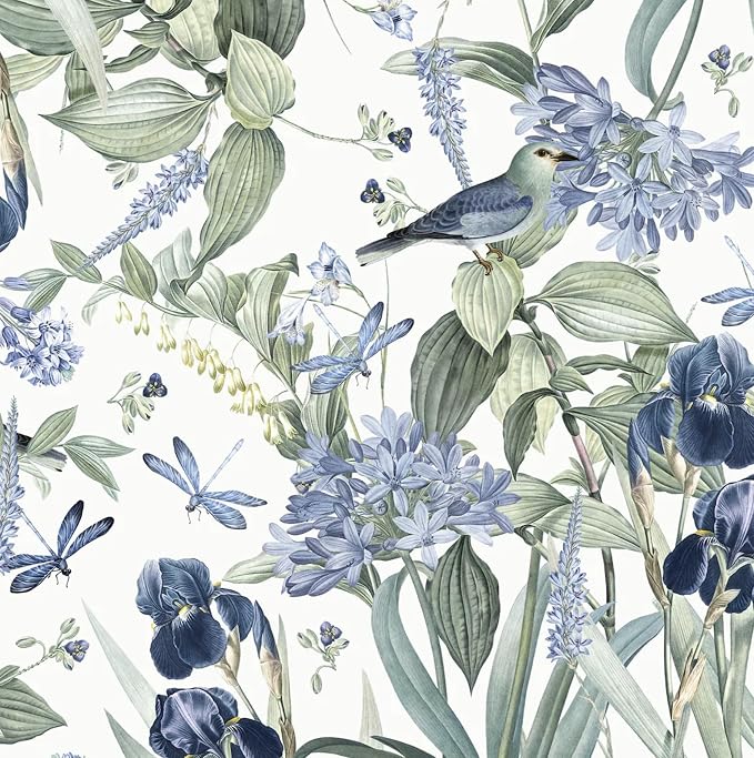 Floral Wallpaper Peel and Stick Blue Flower Contact Paper 16.9inch x118.1inch by lenify