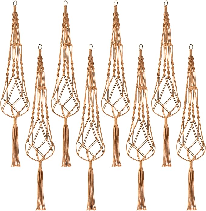 Sorbus Macrame Plant Hanger (8 Pack) Indoor Outdoor Hanging Plant Pots Cotton Rope, Elegant for Home, Patio, Garden (Brown)