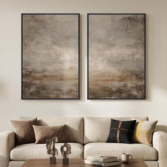 Large Framed Neutral Abstract Wall Art Set of 2 by MXART