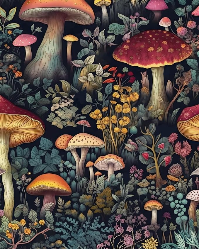 BOKEBEVE Extra Long Wallpaper Peel and Stick Vintage Mushroom Contact Paper by BOKEBEVE