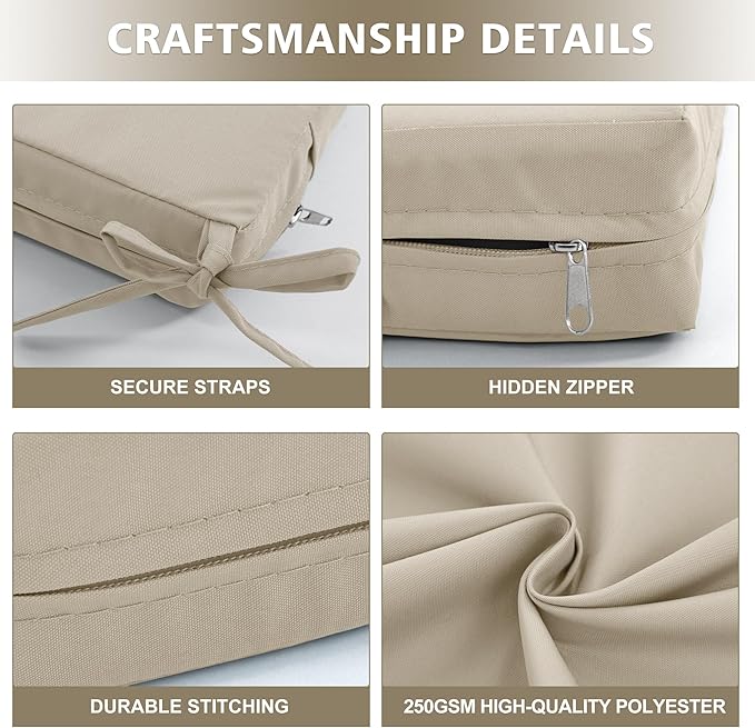 19"x19" Outdoor Cushion for Patio Furniture – Water-Repellent & Fade-Resistant Patio Chair Cushion for Garden, Deck, or Porch – Cream