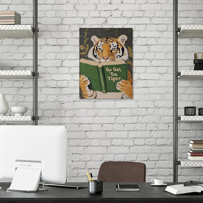 ALMLZL Funny Tiger Reading Book Wall Art Motivational Animal Reading Canvas - Image 4