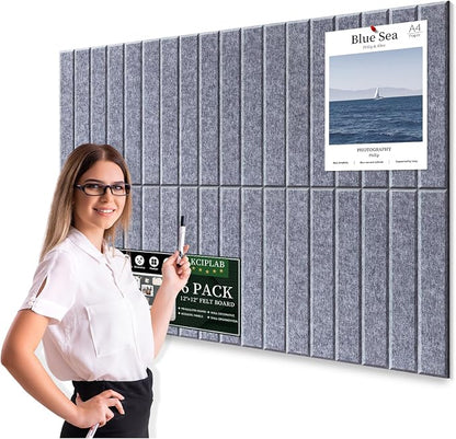 Large Cork Bulletin Board for Wall 36"x24", 6 Pack Felt Slat Wall Panel Tiles by Kciplab