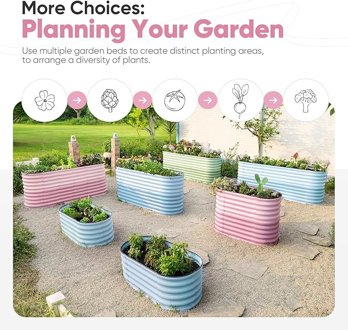 KING BIRD Raised Garden Bed 2.85 ft Tall 6 in 1 Galvanized Planter Garden Box Outdoor for Gardening, Deep Root Vegetables, Flowers 47.2X23.6X34.2 in, Pink