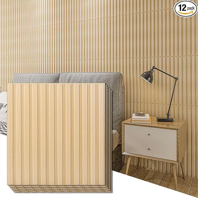 Art3d Slat Wall Panel, 3D Fluted Textured Panel 12-Tile 19.7 x 19.7in. by Art3d