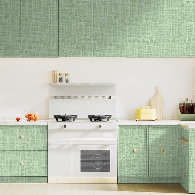 TANONE Contact Paper Peel and Stick, Grasscloth Green Wallpaper Self Adhesive - Image 6