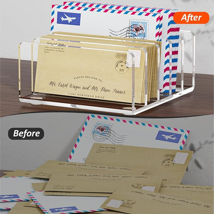 FUCDTEFC Desk Mail Organizer, 5 Section Clear Acrylic File Holder Letter - Image 5