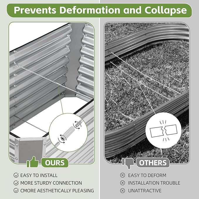 4x2x2ft Raised Garden Bed - Galvanized Deep Root Planter Boxes Outdoor with Wing Nuts and Safety Edges for Gardening Vegetables, Flowers, Herbs, Succulents - Silver