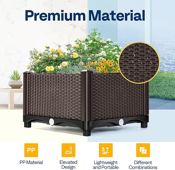 VIVOHOME 4 Packs Elevated Plastic Raised Garden Bed Planter Kit, Outdoor Planters Above Ground Flower Vegetable Standing Box for Patio Deck Porch W/Drainage Holes