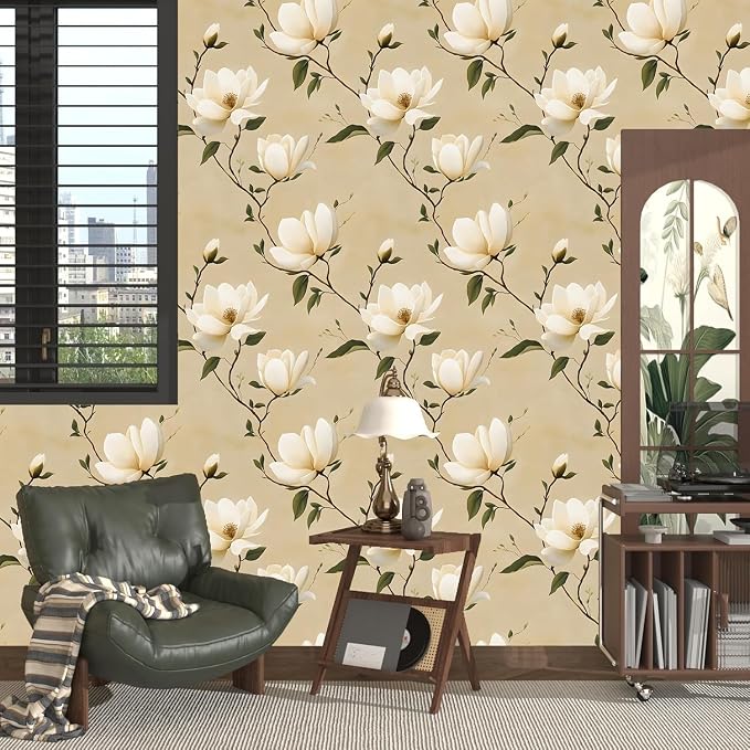 Vintage Floral Peel and Stick Wallpaper Khaki White Flowers Contact Paper - Image 6