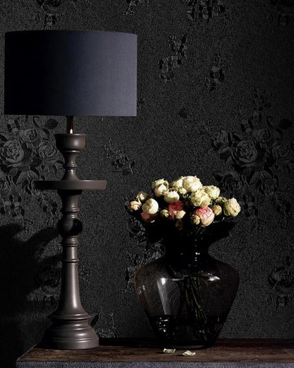 Black Peel and Stick Wallpaper Floral Black Wallpaper 17.7inch x 393.7inch - Image 6