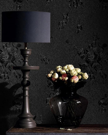 Black Peel and Stick Wallpaper Floral Black Wallpaper 17.7inch x 393.7inch - Image 6
