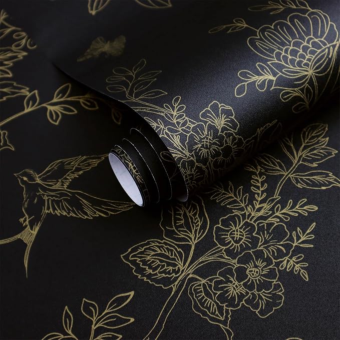Froluya Black and Gold Wallpaper Peel and Stick Wallpaper 17.7"x118.1" Vintage - Image 9