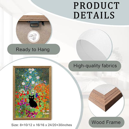 Fantasy Artists Gustav Klimt Canvas Wall Art, Framed Aesthetic Cat Floral Wall - Image 6