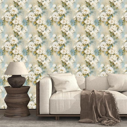 Floral Wallpaper Peel and Stick Vintage Beige Flowers Contact Paper Vinyl - Image 7