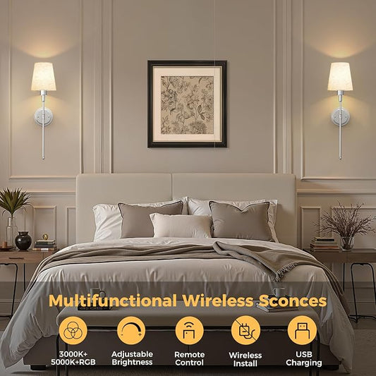 DORESshop Battery Operated Wall Sconce Set of 2, 7 Color Wireless Wall Light - Image 2