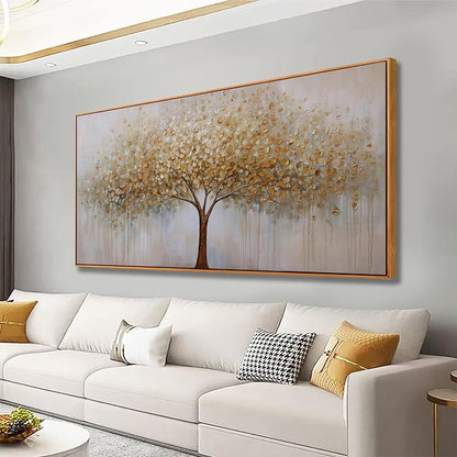 Wall Art Gold Abstract Tree of Life Framed Modern Artwork Canvas Painting by VHMING