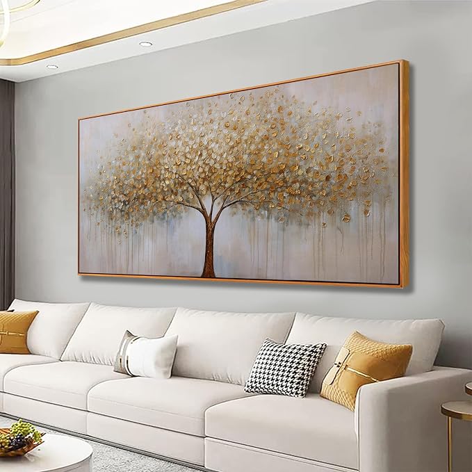 Wall Art Abstract Gold Tree of Life Framed Modern Artwork Canvas Painting by VHMING
