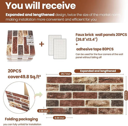 20 PCS 3D Wall Panels Brick Peel and Stick 26.7"x13.4" - Image 3