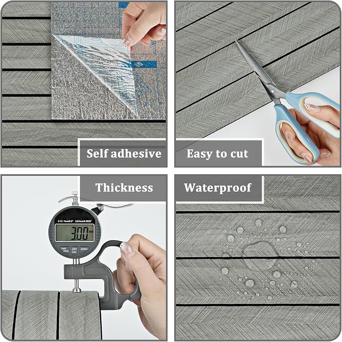 Grey Wood Wall Panels Textured Wood Slats 3D Soundproof Wall Panels Peel and - Image 5