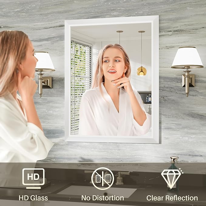 24x32 Inch White Bathroom Mirror - Image 4