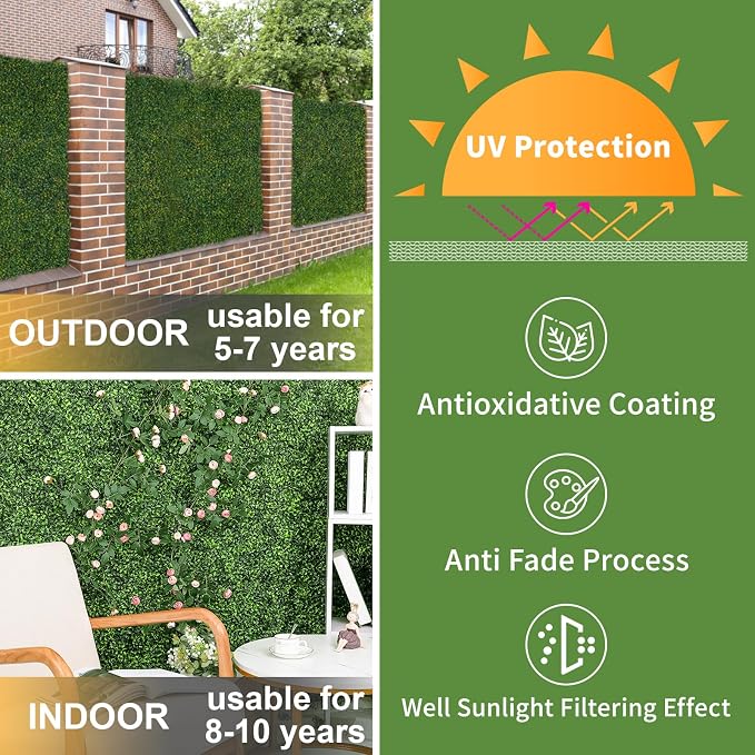 Luyue 12PCS 20”×20” Boxwood Panels, Artificial Grass Wall Panels Fake Greenery - Image 4
