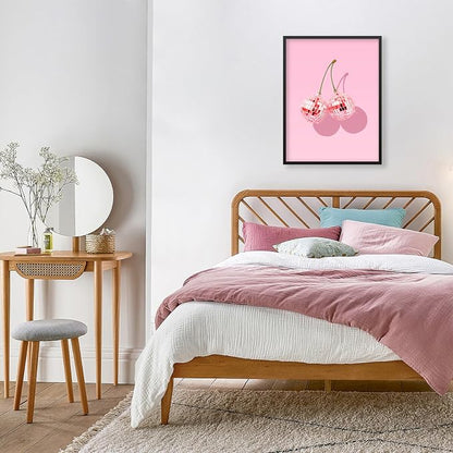 Funky Pink Cherry Poster Retro Disco Ball Canvas Wall Art 16X24 inch Black - Image 7