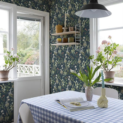 Simon&Siff Vintage Peel and Stick Wallpaper Blue Floral Wallpaper Wildflowers - Image 5