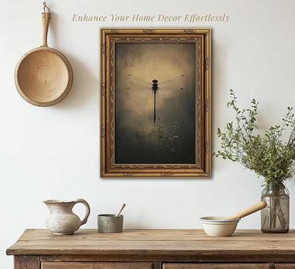 Vintage Gold Framed Wall Art Retro Dark Dragonfly Painting Canvas Prints Gothic - Image 2