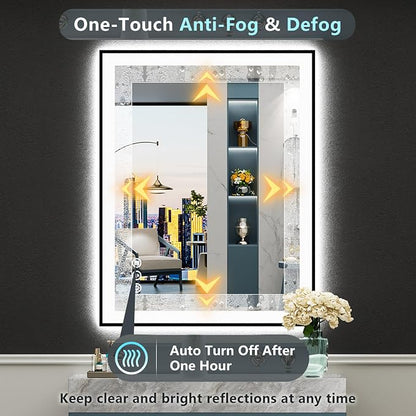 28x32 Black Framed LED Bathroom Mirror - Image 6