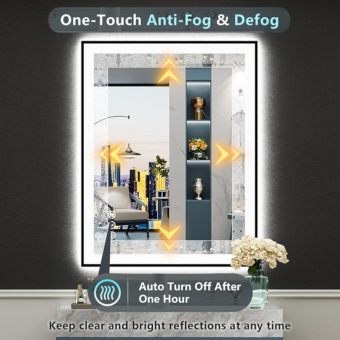 36x36 Black Framed LED Bathroom Mirror - Image 6