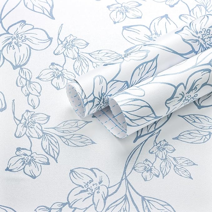 Ismoon Peel and Stick Wallpaper Blue and White Contact Paper Modern Flroal Wall by Ismoon