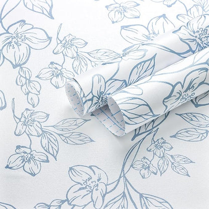 Ismoon Peel and Stick Wallpaper Blue and White Contact Paper Modern Flroal Wall by Ismoon