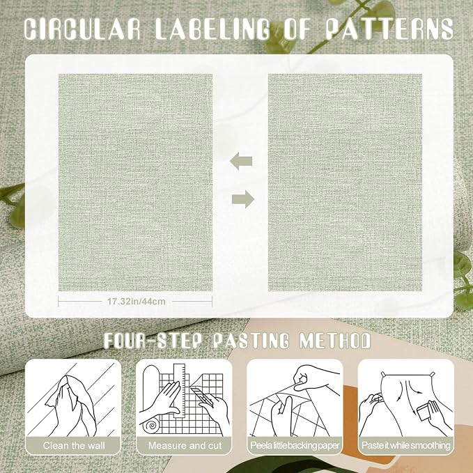 Amiya Grasscloth Wallpaper 17.3"x120" Sage Green Peel and Stick Faux Fabric - Image 4