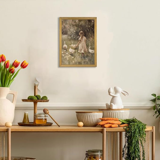 Wood Framed Canvas Wall Art, Vintage Girl - Image 2