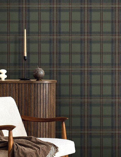 NextWall Harry & Grace Herringbone Plaid Premium Matte Non-Woven Peel and Stick - Image 3