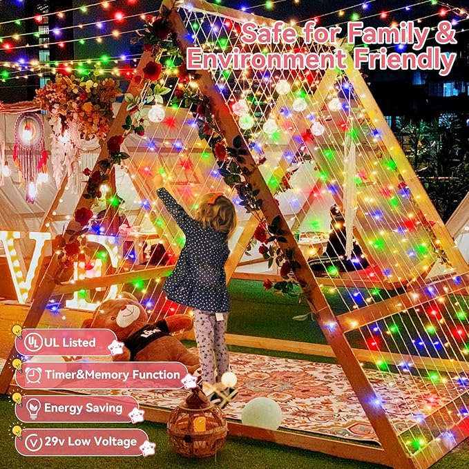 Heceltt 1140 LED 449 FT String Lights Outdoor, 8 Modes Christmas Lights Plug in, IP44 Waterproof Led String Lights with Timer and Memory for Xmas Yard Party Garden Decorations (Multicolor)