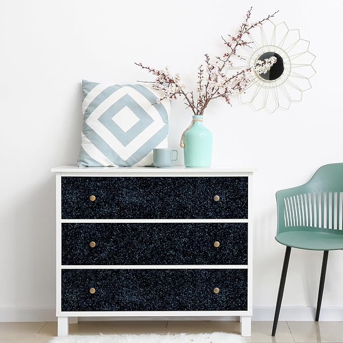 CHIHUT Black Blue Glitter Wallpaper Peel and Stick 15.7''x100'' Sparkle Glitter - Image 5