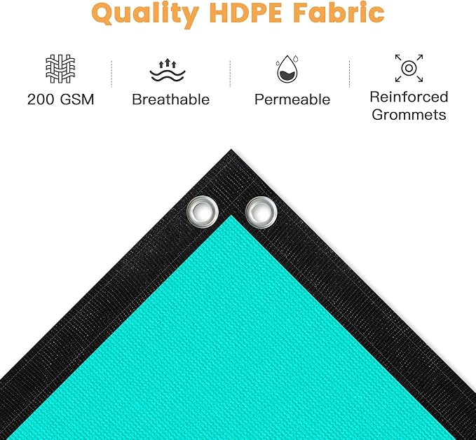 VICLLAX Shade Fabric Sun Shade Cloth with Every 2 FT Grommets for Patio Garden Pergola Cover Canopy 10x18 FT, Turquoise