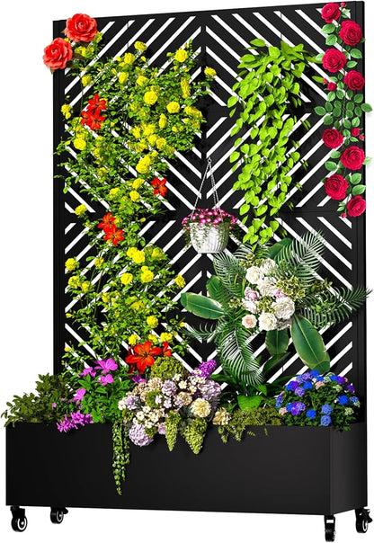 MTART Metal Planter Box with Trellis, 72.1"x47.2"x16" Outdoor Galvanized Raised by Unknown