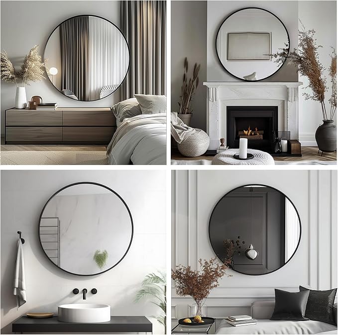 Sunniry 18 inch Round Mirror, Round Wall Mirror, Metal Frame Black Circle Mirror - Image 6
