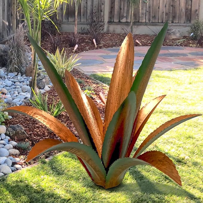 DIY Metal Agave Plant Art Yard Tequila Art Sculpture, Tequila Rustic Garden Sculpture Statue Outdoor Decor,Agave Metal Plants for Yard, Garden Lawn Ornaments (12 Leaves -Green)