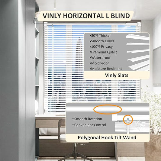 Cordless Vinyl Mini L Blinds 24" W x 64" H, Light Filtering, Arrive 1/2 Inch - Image 2
