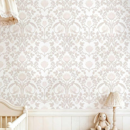 YXTII 17.3" × 393.7" Pink Peel and Stick Wallpaper, Floral Wallpaper by YXTII