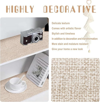 Amiya Grasscloth Khaki Wallpaper Peel and Stick Tan Faux Fabric Linen Contact - Image 3