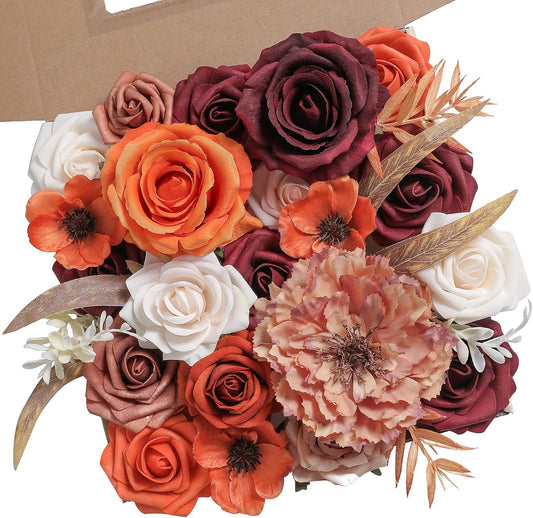 Artificial Flowers Combo Box Set Silk Fake Flowers with Foliage for DIY Wedding Bouquet Cake Flower Table Centerpieces