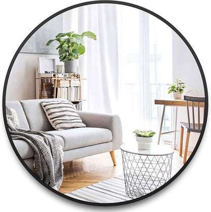 Itrue 24 Inch Round Wall Mirror, Brushed Black Metal Framed Circle Bathroom by Villacola