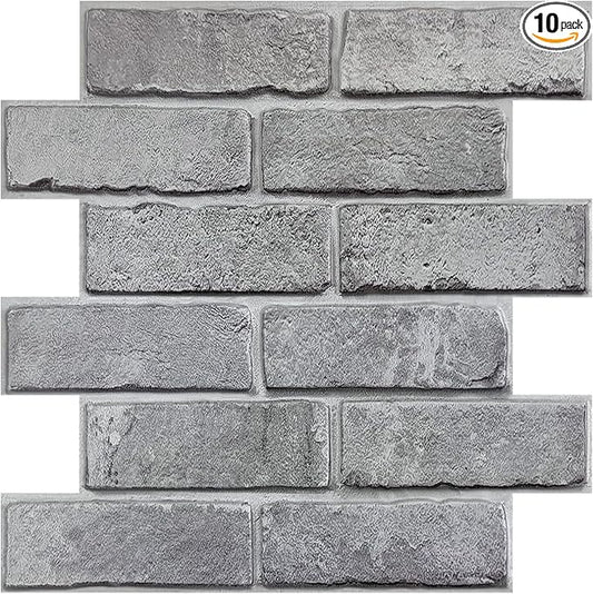 COMSTICKC 3D Gray Brick Wall Panel, Peel and Stick Brick Tiles, Small Size Thin by COMSTICKCDECOR
