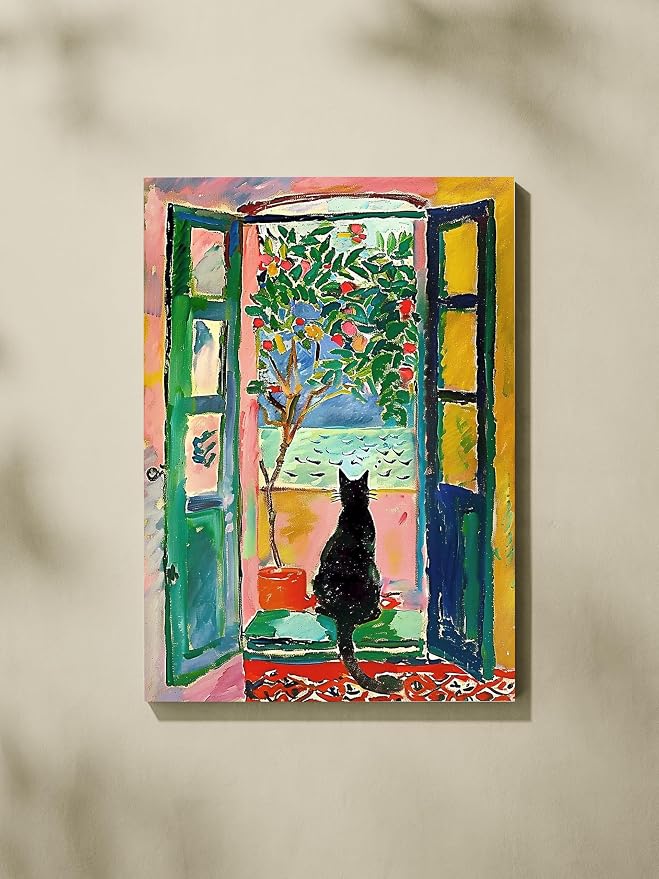 ALMLZL Henri Matisse Wall Art Cat in Famous Henri Matisse The Open Window by ALMLZL
